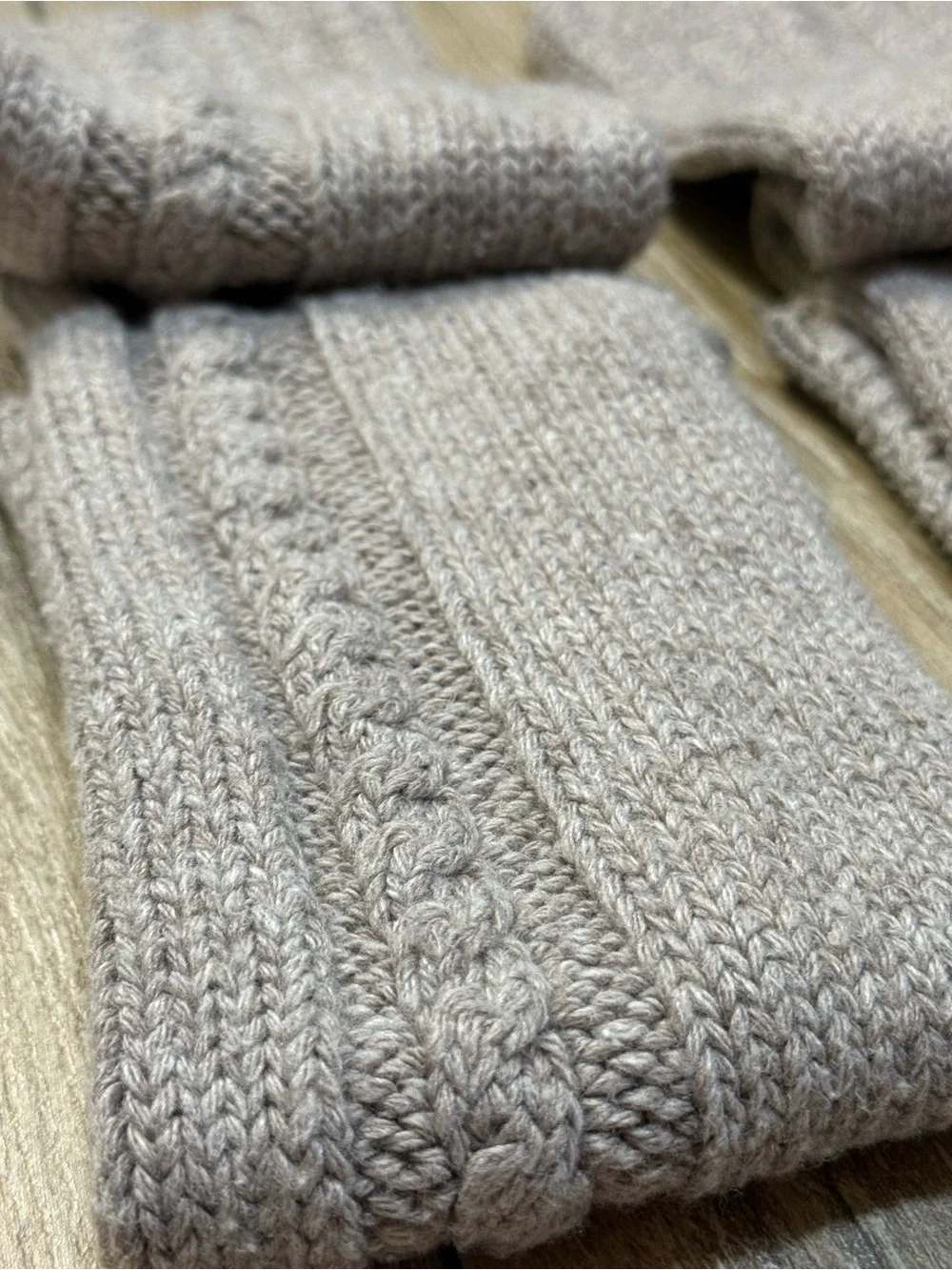 HUE Cable Knit Leg Warmers Taupe 24” Long Cozy Balletcore Boot Socks
